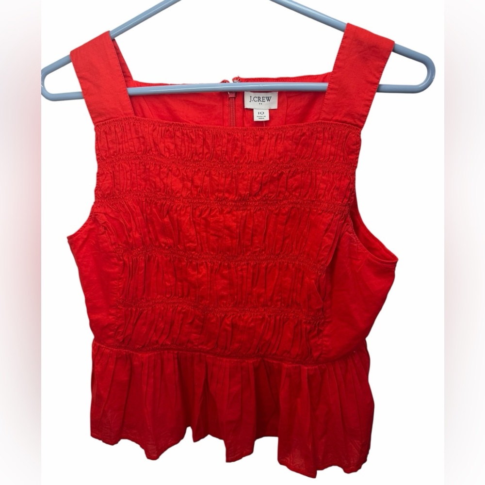 Women’s J. Crew Red Smocked Peplum Tank Top! Size 10! Ruffled hem! NWT! So cute!